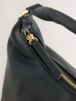 Next Leather Scooped Hand Held Bag Black