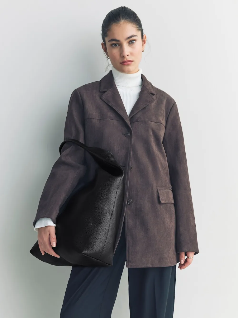 Next Slouchy Shoulder Bag Black Leather Online