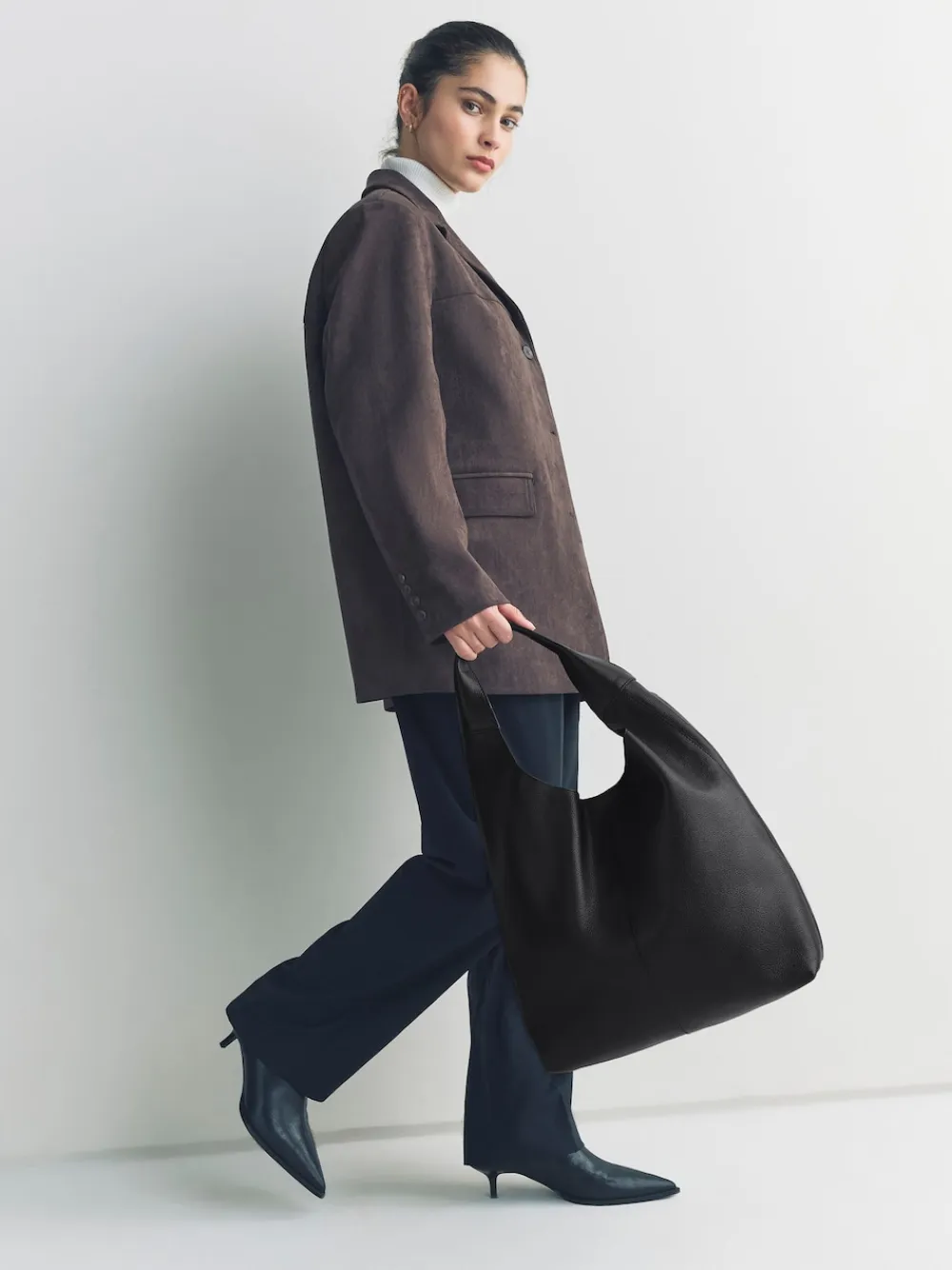 Next Slouchy Shoulder Bag Black Leather Online