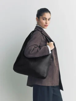 Next Slouchy Shoulder Bag Black Leather Online