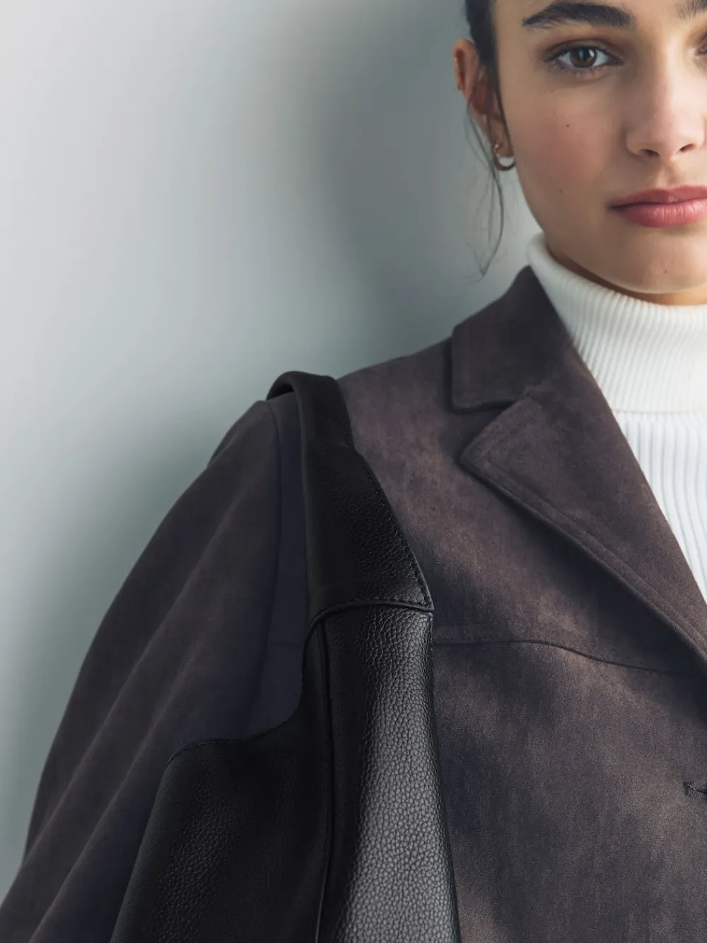 Next Slouchy Shoulder Bag Black Leather Online