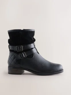 Next Standard/Wide Fit Leather Slouch Ankle Boots Black Leather Online