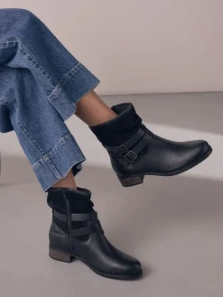 Next Standard/Wide Fit Leather Slouch Ankle Boots Black Leather Online