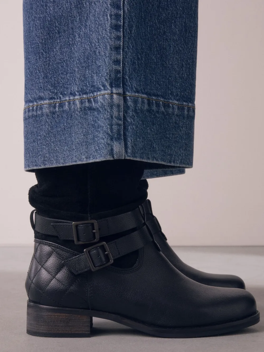 Next Standard/Wide Fit Leather Slouch Ankle Boots Black Leather Online