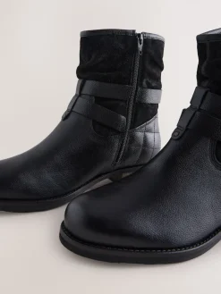 Next Standard/Wide Fit Leather Slouch Ankle Boots Black Leather Online