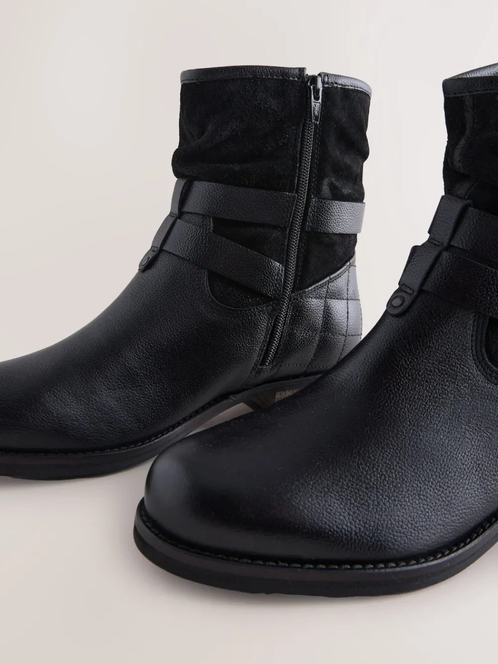 Next Standard/Wide Fit Leather Slouch Ankle Boots Black Leather Online