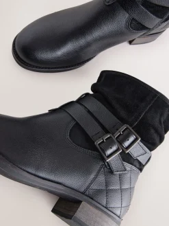 Next Standard/Wide Fit Leather Slouch Ankle Boots Black Leather Online