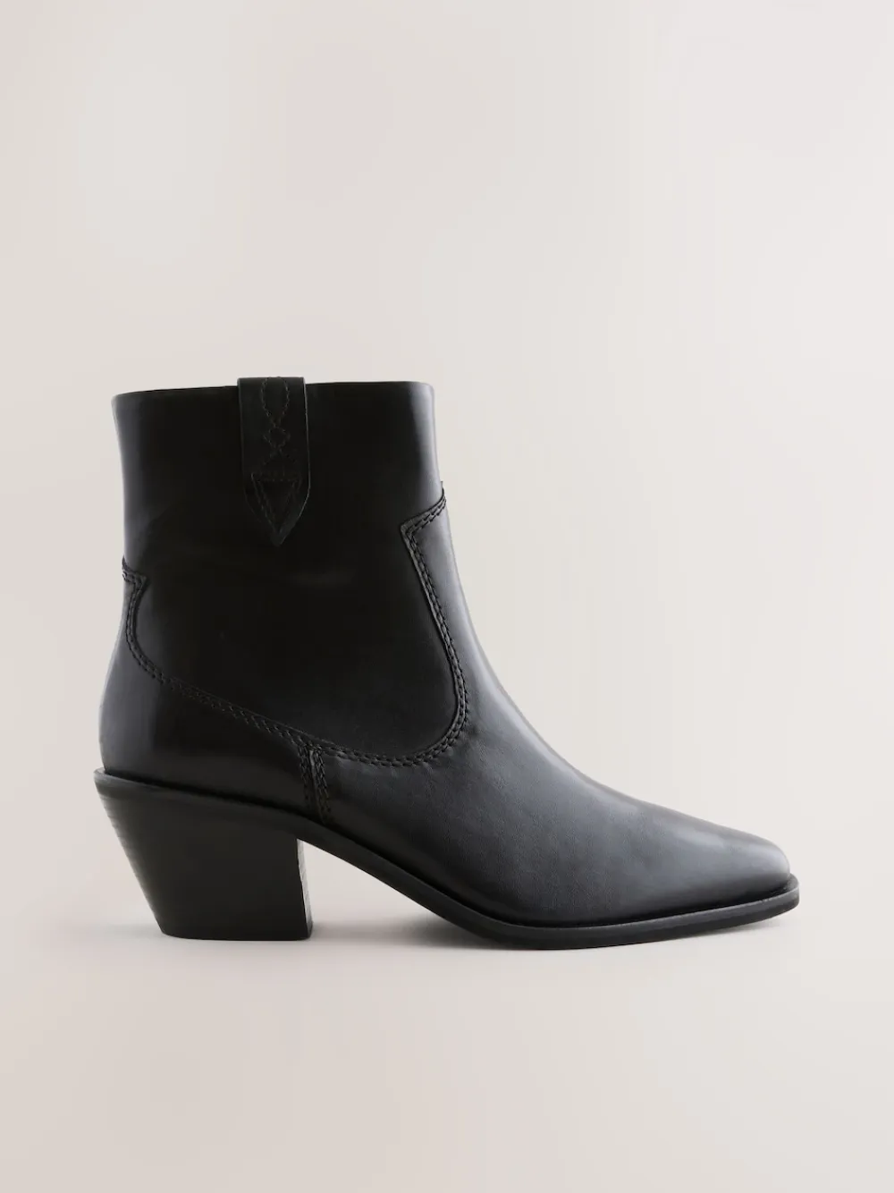 Next Standard/Wide Fit Cowboy Block Heel Ankle Boots Black Leather Outlet