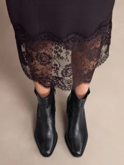 Next Standard/Wide Fit Cowboy Block Heel Ankle Boots Black Leather Outlet