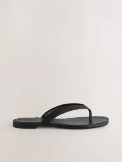 Next Standard/Wide Fit Square Toe Thong Sandals Black Leather Discount