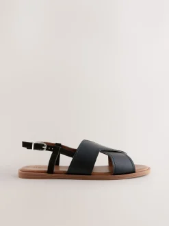 Next Standard/Wide Fit Stitched Slingback Sandals Black Leather