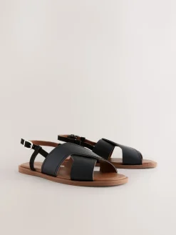 Next Standard/Wide Fit Stitched Slingback Sandals Black Leather