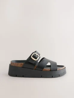 Next Leather Strap Buckle Detail Sandals Black Best