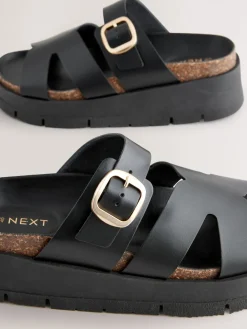 Next Leather Strap Buckle Detail Sandals Black Best