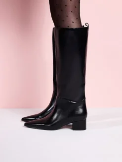 Next Tabitha Simmons x Cassidy Knee High Block Heel Boots Black Leather Sale