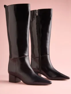 Next Tabitha Simmons x Cassidy Knee High Block Heel Boots Black Leather Sale