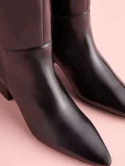 Next Tabitha Simmons x Cassidy Knee High Block Heel Boots Black Leather Sale