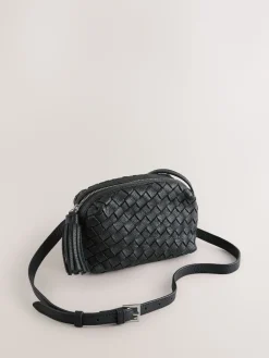 Next Black Leather Weave Camera Bag