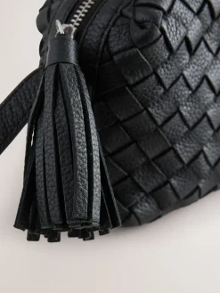 Next Black Leather Weave Camera Bag