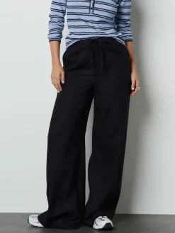 Next Linen Blend Wide Leg Trousers Black Online