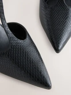 Next Leather T-Bar Pointed Toe Heels Black Lizard Effect Sale