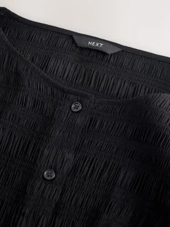 Next Long Sleeve Boatneck Textured Button-Front Blouse Black Sale