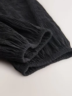 Next Long Sleeve Boatneck Textured Button-Front Blouse Black Sale