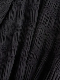 Next Long Sleeve Boatneck Textured Button-Front Blouse Black Sale