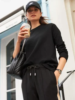 Next Black Long Sleeve Heavyweight Crew Neck T-Shirt Hot