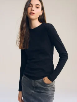 Next Black Long Sleeve Ribbed Crew Neck Top