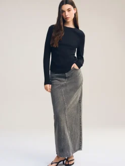 Next Black Long Sleeve Ribbed Crew Neck Top