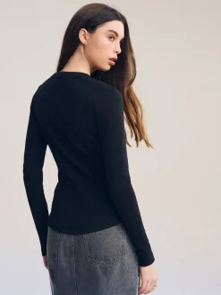 Next Black Long Sleeve Ribbed Crew Neck Top