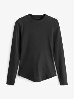 Next Black Long Sleeve Ribbed Crew Neck Top
