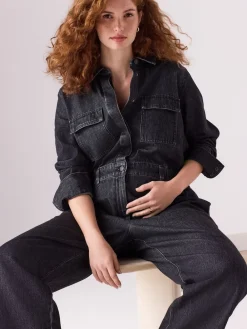 Next Black Maternity Denim Boilersuit Discount