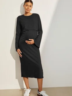 Next Maternity Long Sleeve Nursing Shelf Dress Black Best