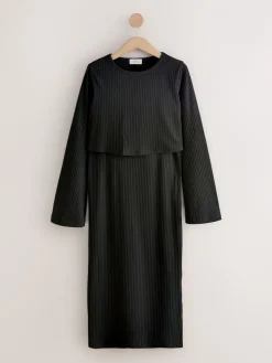 Next Maternity Long Sleeve Nursing Shelf Dress Black Best