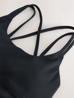 Next Medium Impact Strappy Back Sports Bra Black Online