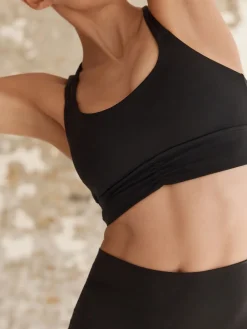 Next Medium Impact Strappy Back Sports Bra Black Online