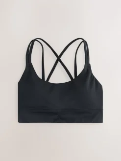 Next Medium Impact Strappy Back Sports Bra Black Online