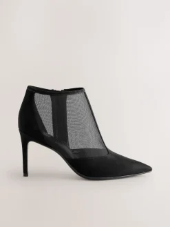 Next Black Mesh Detail Pointed Toe T-Bar Ankle Boots