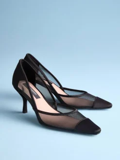 Next Tabitha Simmons x Mary Grace Leather Chisel Toe Court Heels Black mesh Clearance