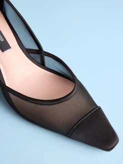 Next Tabitha Simmons x Mary Grace Leather Chisel Toe Court Heels Black mesh Clearance