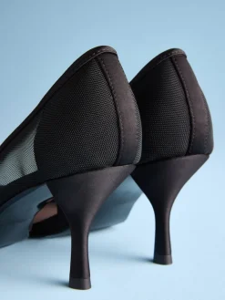 Next Tabitha Simmons x Mary Grace Leather Chisel Toe Court Heels Black mesh Clearance