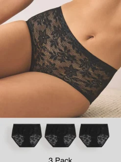 Next Midi All-Over Lace No VPL Knickers 3 Pack Black Discount