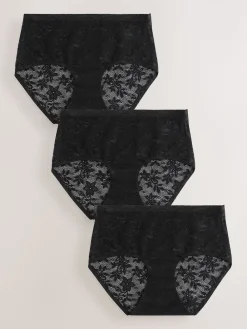 Next Midi All-Over Lace No VPL Knickers 3 Pack Black Discount