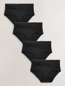 Next Midi Cotton Lace Knickers 4 Pack Black