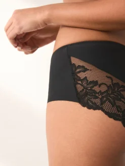 Next Midi No VPL Lace Back Briefs 3 Pack Black Clearance