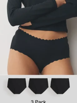 Next Midi No VPL Scallop Knickers 3 Pack Black