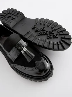 Next Standard/Wide Fit Tassel Detail Cleated Chunky Loafer Shoes Black Mix New