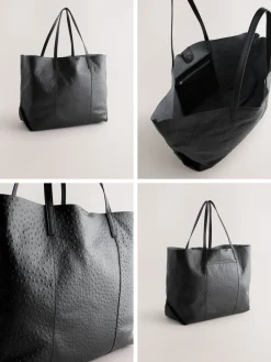 Next N. Premium Large Leather Shopper Bag Black Clearance